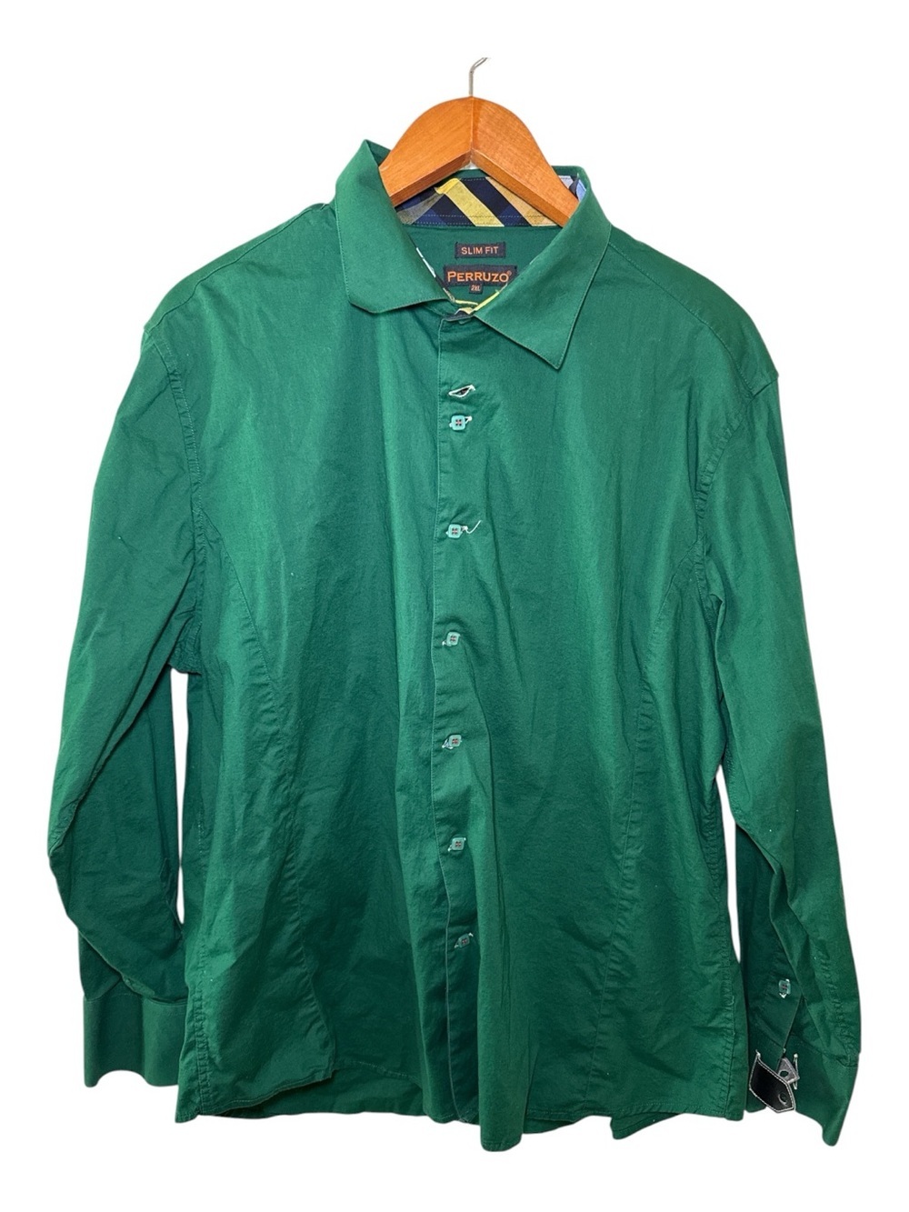 Perruzo Men's Slim Fit Long Sleeve Button Up Dress Shirt Size 2XL Vibrant Green